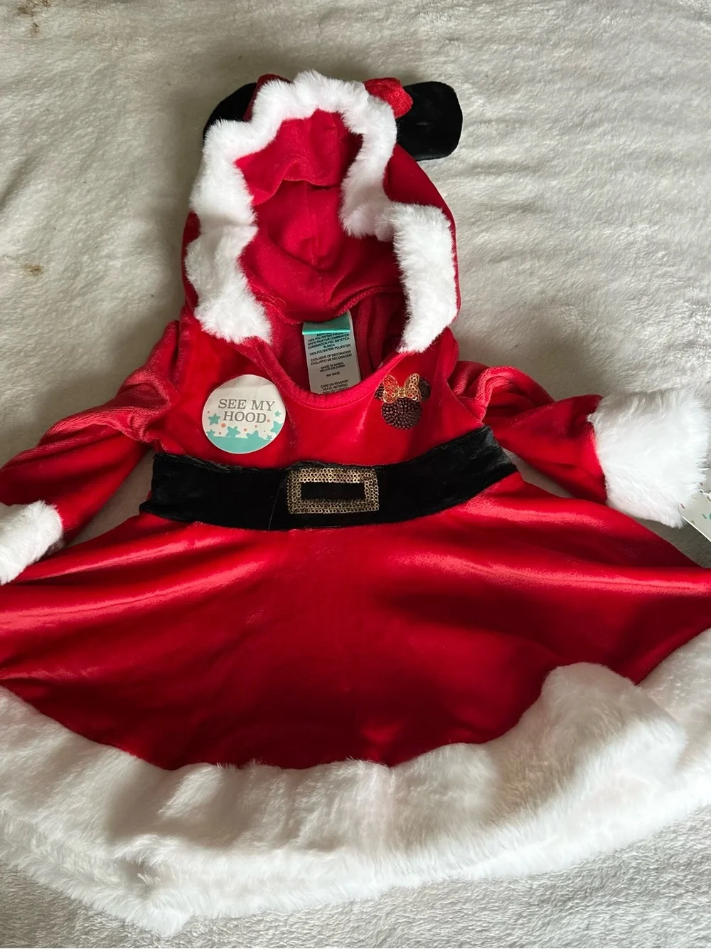 Disney Red and Black Minnie Santa Hooded Baby Romper